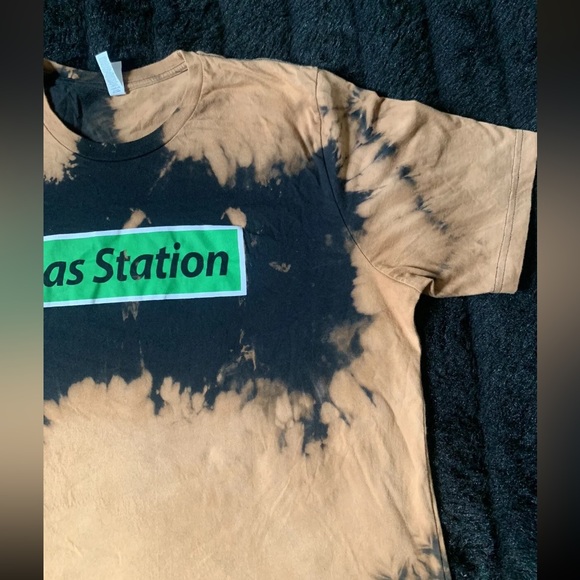CANVAS Bella+Canvas Men’s “Gas Station” Green Logo Bleached Black T-shirt Sz 2XL - Picture 4 of 10